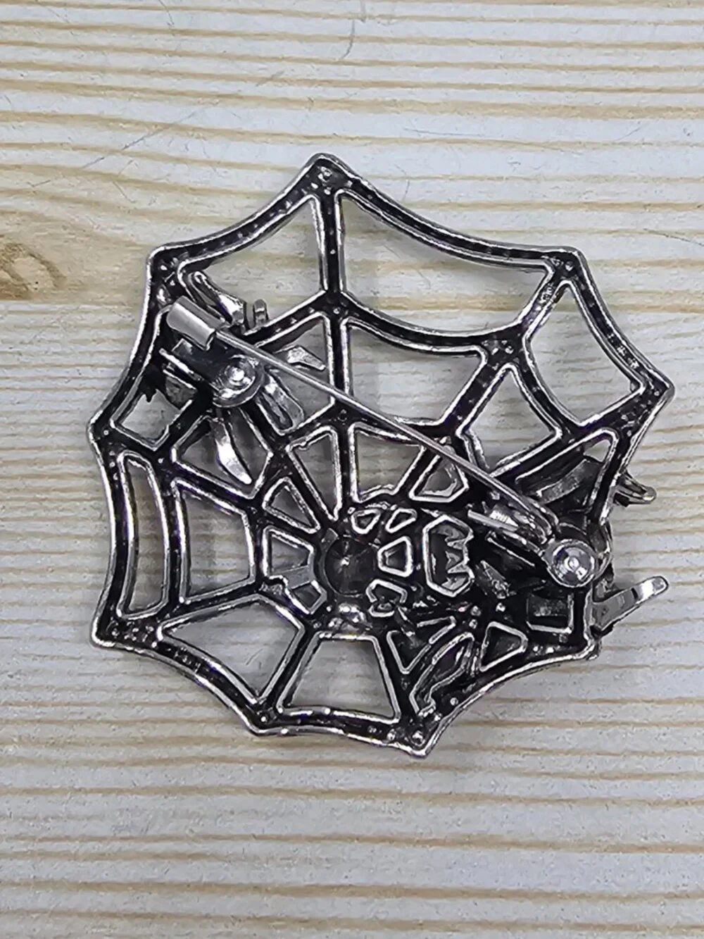 Rhinestone Spider Brooch Pin Spider Web Vintage Style